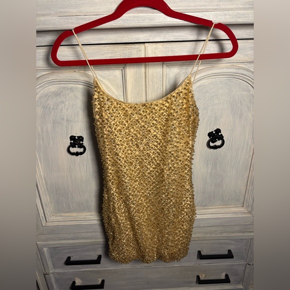Oh Polly Drop A Glint Gold Embellished Mini Dress Cocktail Sexy - Picture 5 of 12